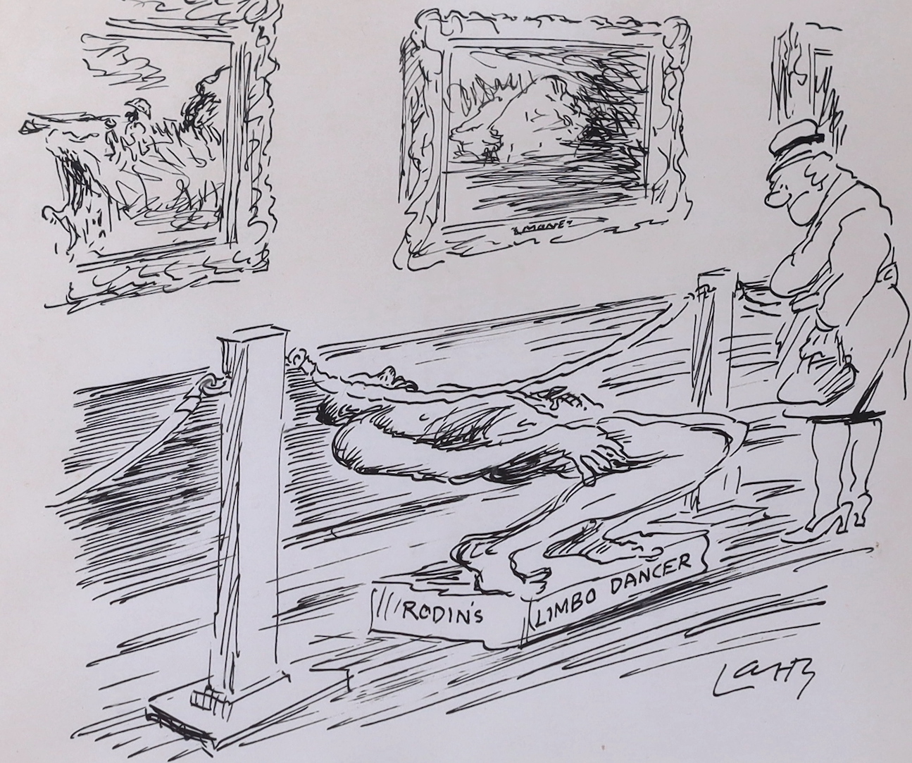 Terence Parkes (aka 'Larry') (1927-2003), pen and ink, 'Rodin's Limbo Dancer', signed, Chris Beetles label verso, 15 x 18.5cm